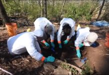 Bones of a dead man found in Sudbury river may have died up to 13 years ago Forensics experts at the scene of the discovery at the River Stour in Sudbury one year ago - Credit: Archant